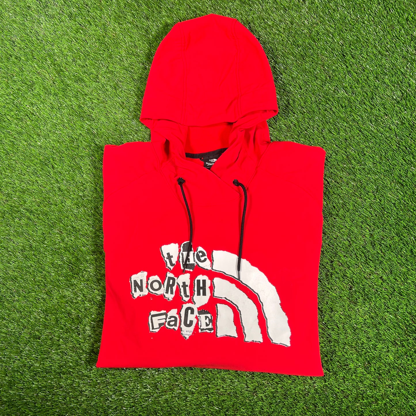 North Face Red Graphic Hoodie Size Large USED v17977