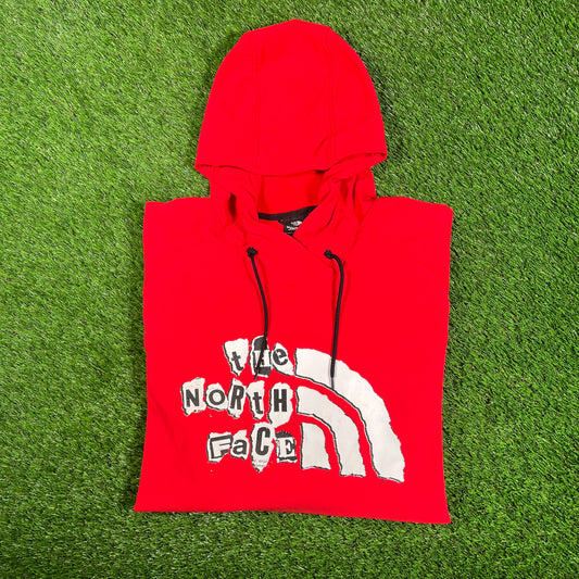 North Face Red Graphic Hoodie Size Large USED v17977