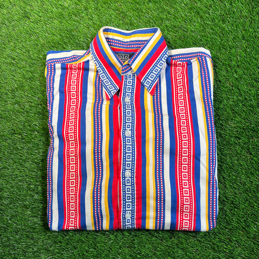 Y2K Polo Ralph Lauren Multicolor Stripped Polo Shirt Size Large USED v18833