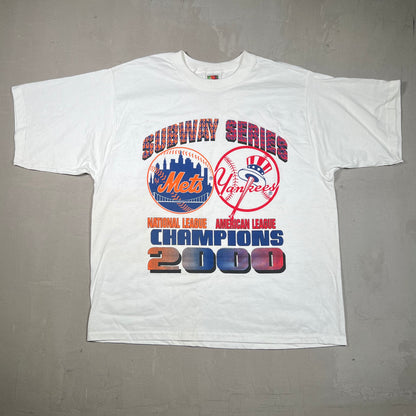 2000 Yankees Mets Subway Series Champs White Tee Size XL USED v19215