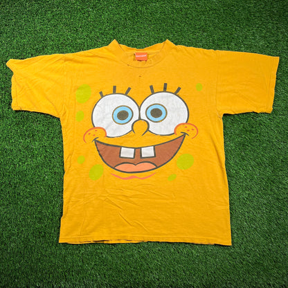 Y2K Spongebob Yellow Big Face Tee Size Large USED v18561