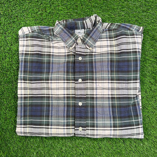 1990s Brooks Brothers Plaid Button Down Shirt Size Large USED v18327