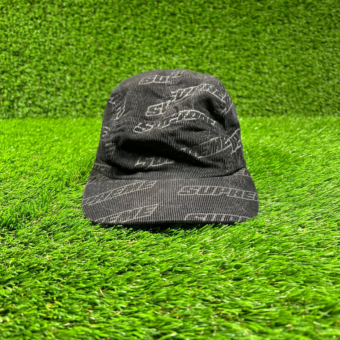 Supreme Debossed Corduroy Repeat Black Camp Hat USED x16273