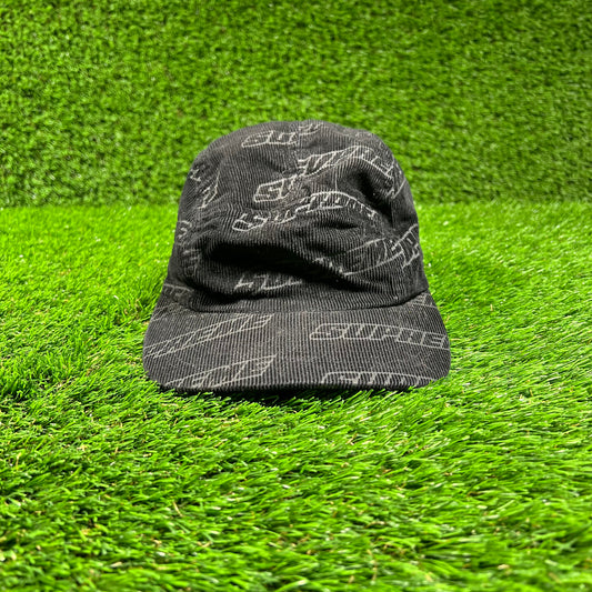 Supreme Debossed Corduroy Repeat Black Camp Hat USED x16273