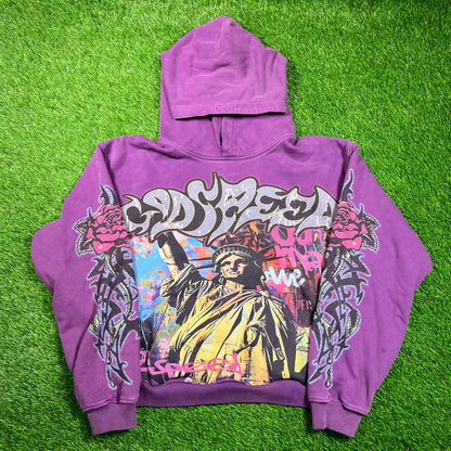 Godspeed Vandal Statue of Liberty Purple Hoodie Size Small USED x16852