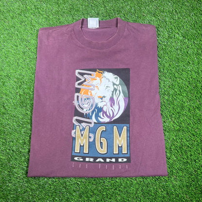 1997 MGM Grand Lion Burgandy Tee Size XXL USED v17414