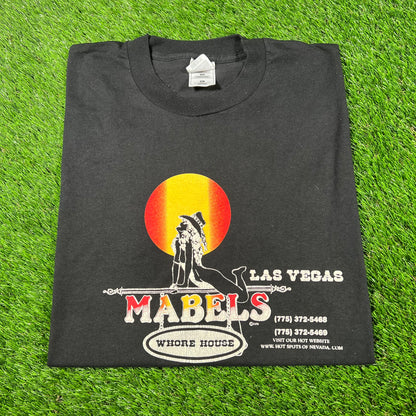 1990s Mabel's Whorehouse Las Vegas Black Tee Size XL USED v16960