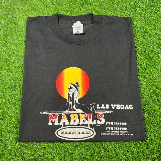 1990s Mabel's Whorehouse Las Vegas Black Tee Size XL USED v16960