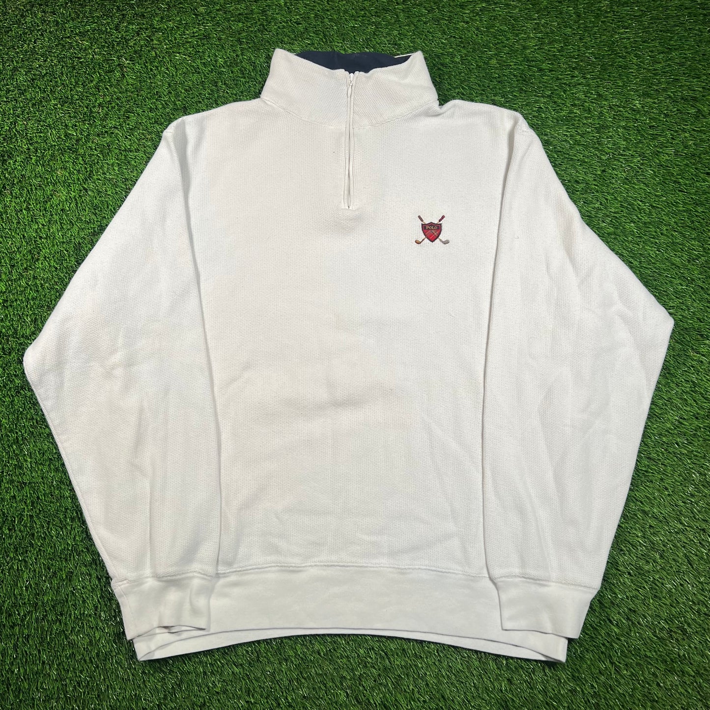 Y2K Polo Ralph Lauren Golf White Half Zip Longsleeve Size XL USED v18601