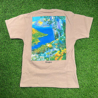 Nike ACG Brown Crater Lake Vibrant Nature Print Tee Size Small USED x16483
