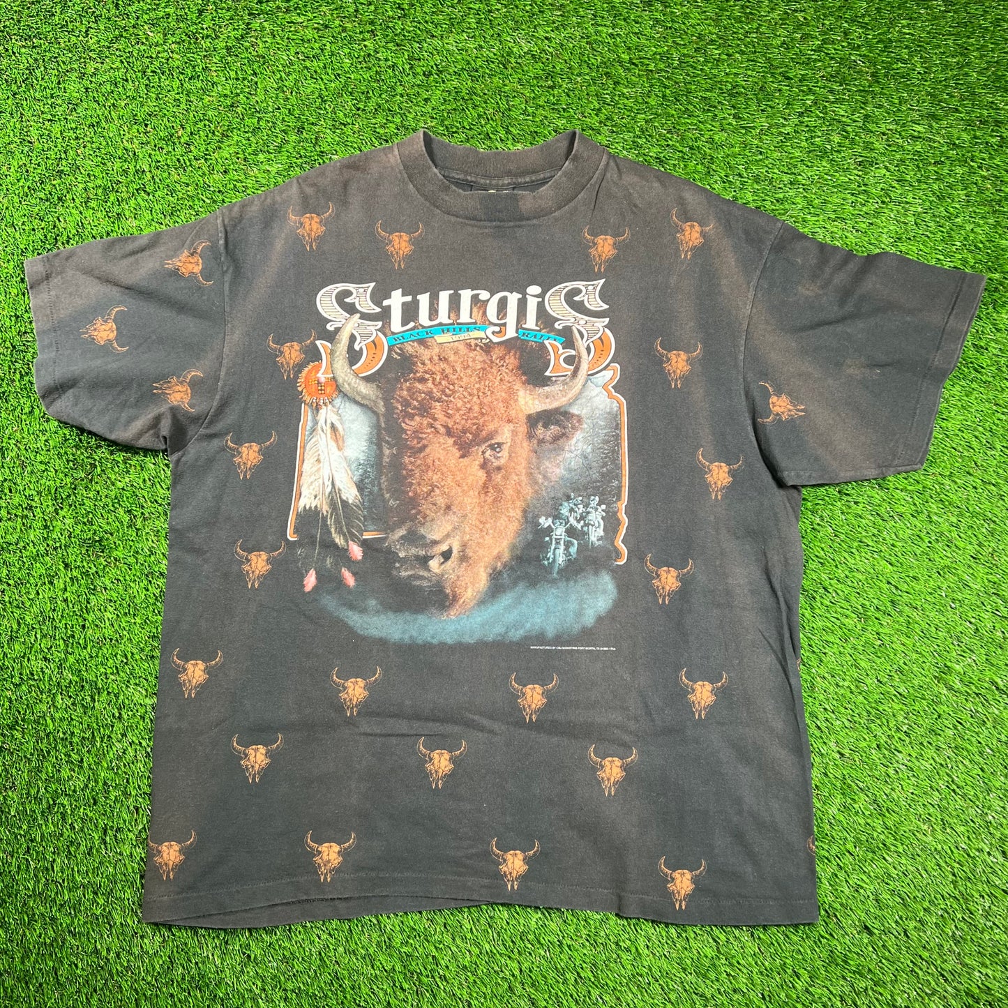 1994 Sturgis Black Hills Rally 3D Emblem AOP Tee Size XL USED v18481