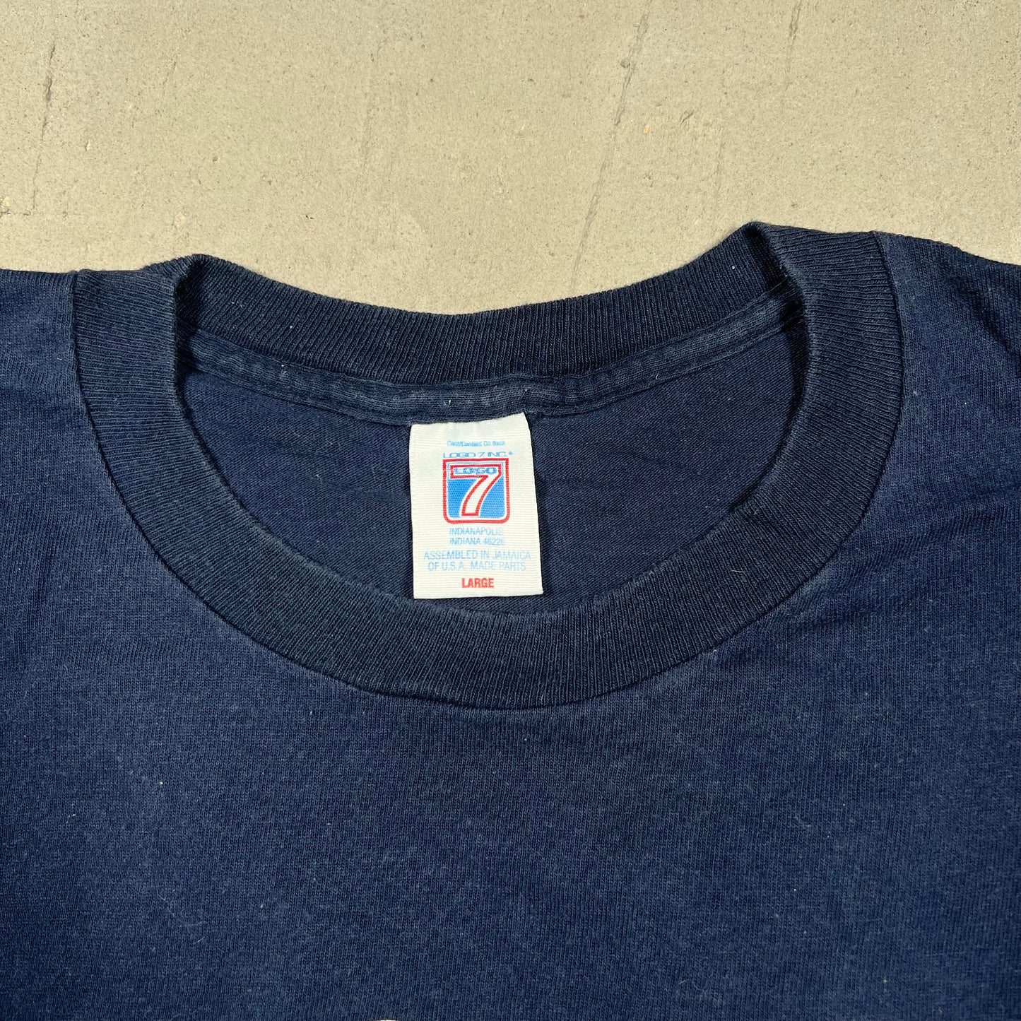 1991 Dallas Cowboys 7 Logo Tag Navy Blue Tee Size Large USED v19255