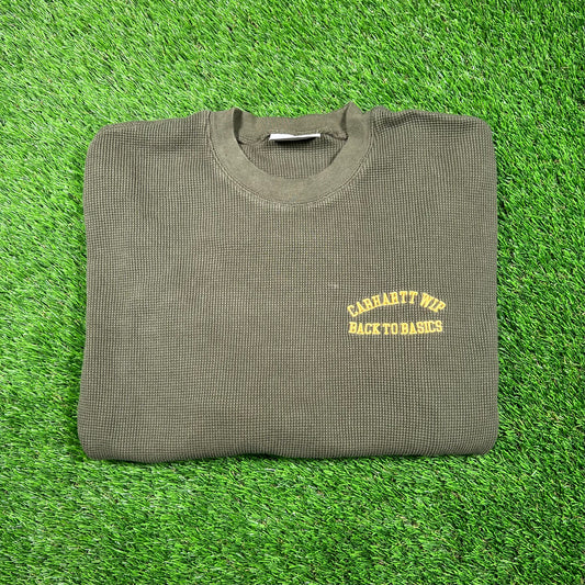 Carhartt WIP Back to Basics Green Thermal Longsleeve Size Large USED v18762