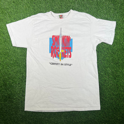 Y2K "Smokin Rockets" White Tee Size Large USED v17885