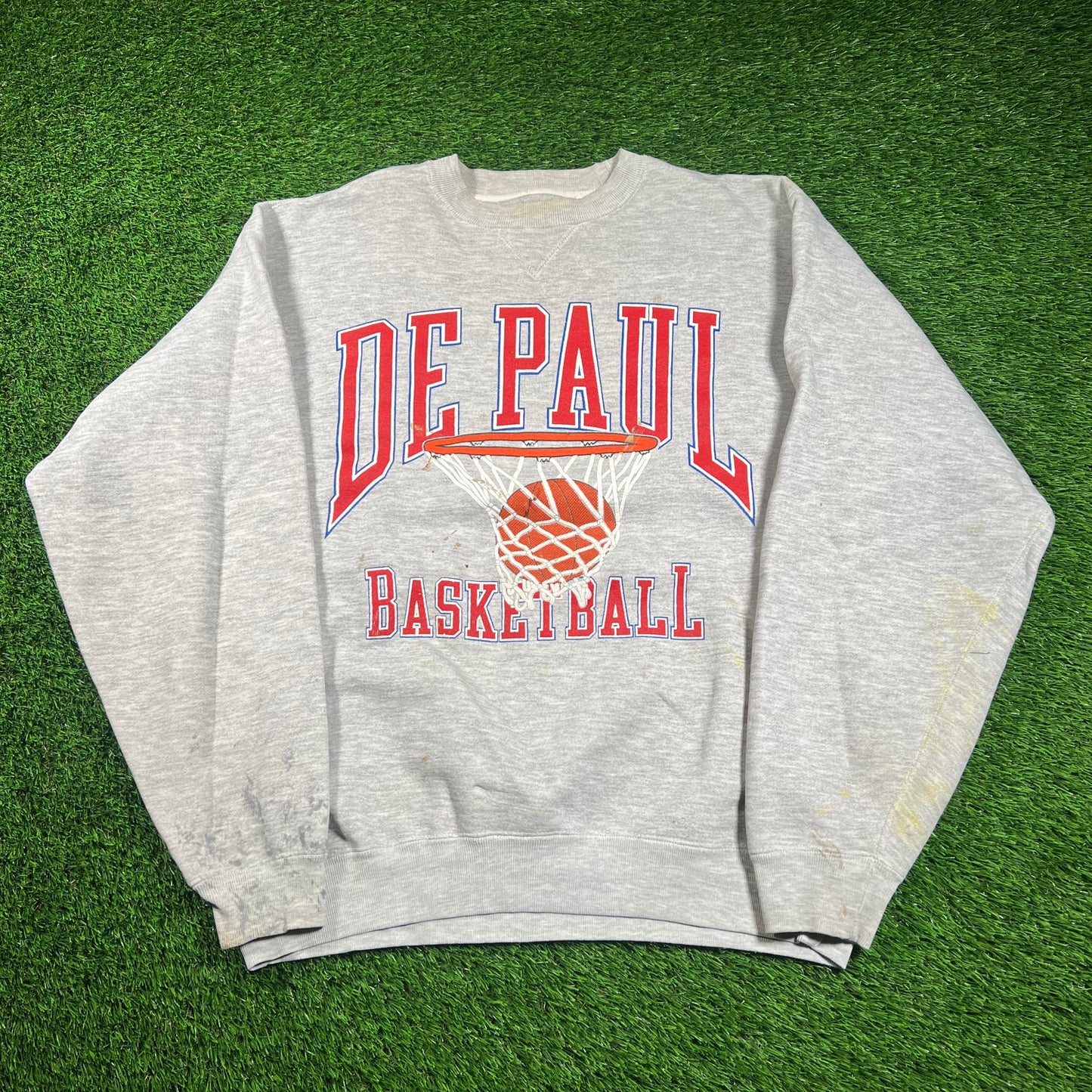 1990s Depaul University Basketball Grey Crewneck Size Large USED v18249