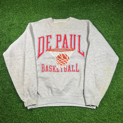 1990s Depaul University Basketball Grey Crewneck Size Large USED v18249