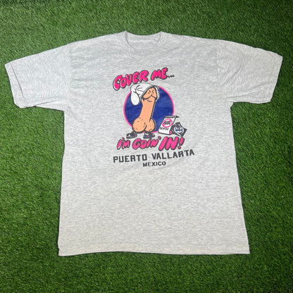 1990s "Cover Me" Grey Penis Tee Size XL USED v16623