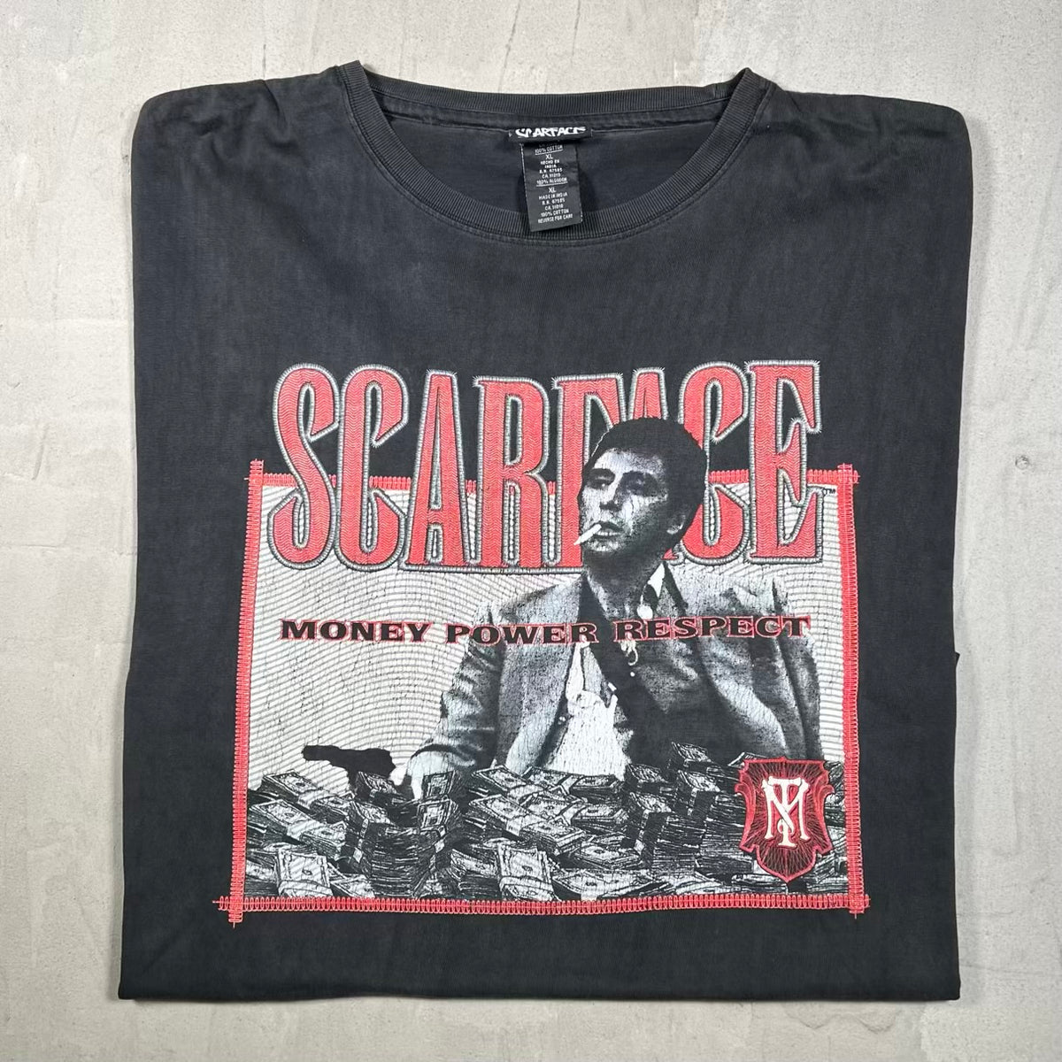 Y2K Scarface "Money Power Respect" Black Tee Size XL USED v20306