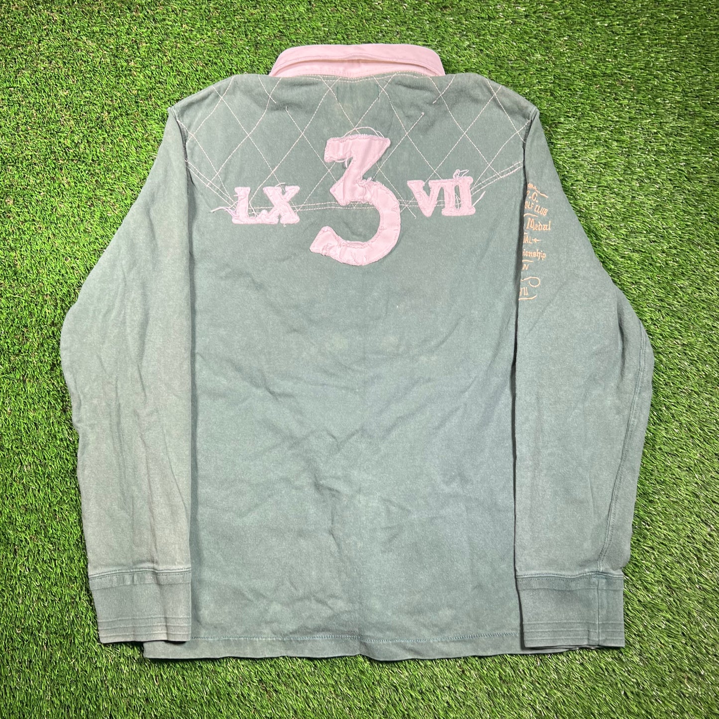 Y2K Polo Ralph Lauren Orange Green Crest Polo Size XL USED v18671