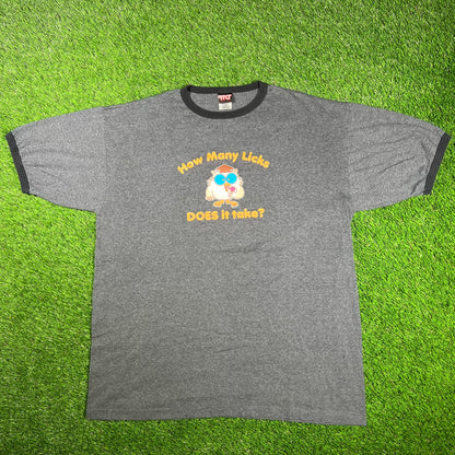 2006 How Many Licks Owl Grey Ringer Tee Size XL USED v17171