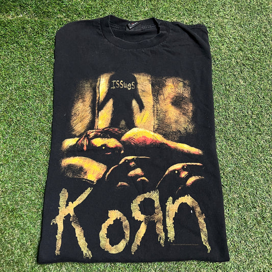 1999 Korn "Issues" Shadow Graphic Black Tee Size Large USED v16349