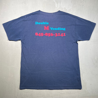 Y2K Double M Vending Navy Blue Tee Size Large USED v18330