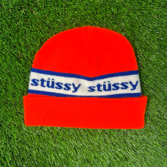 Stussy Ray Jacquard Beanie Orange USED x16387