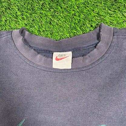 1990s Green Print Swoosh Navy Blue Crewneck Size XXL USED v18588