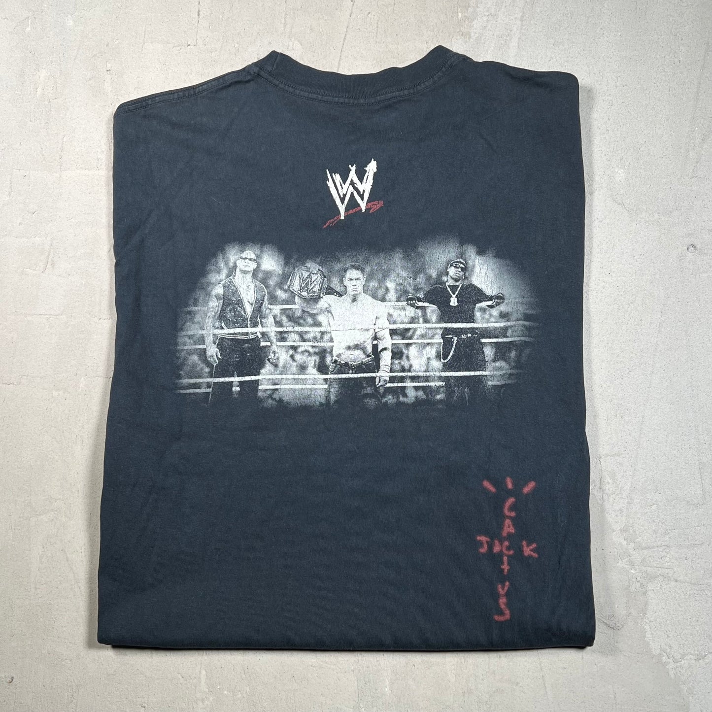 WWE Travis Scott "Wrestling Is Real" Navy Tee Size Large USED x17511