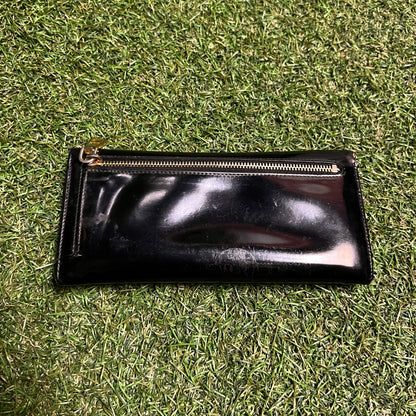 1990s Prada Saffiano Patent Leather Long Black Wallet USED x14078