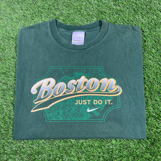 Y2K Nike Boston Just Do It Green Tee Size XL USED v16962