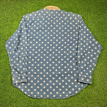 Tommy Hilfiger Star Pattern Denim Button Up Shirt Size XL USED v18582