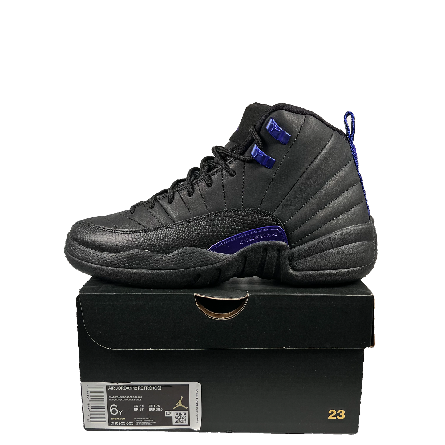 Jordan 12 Black Dark Concord (2020) Size 6Y USED s18956