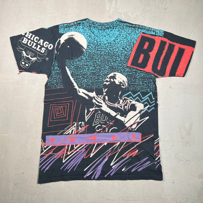 Michael Jordan Magic Johnson Tag Full Print Tee Teal/Black Size Large USED v5833
