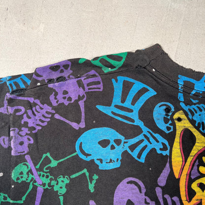 1992 Grateful Dead Skeletons with Top Hats Full Print Black Tee Size Large USED v2295