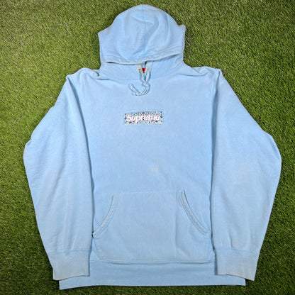 Supreme Light Blue Bandana Box Logo Hoodie (2019) Size Large USED x14816