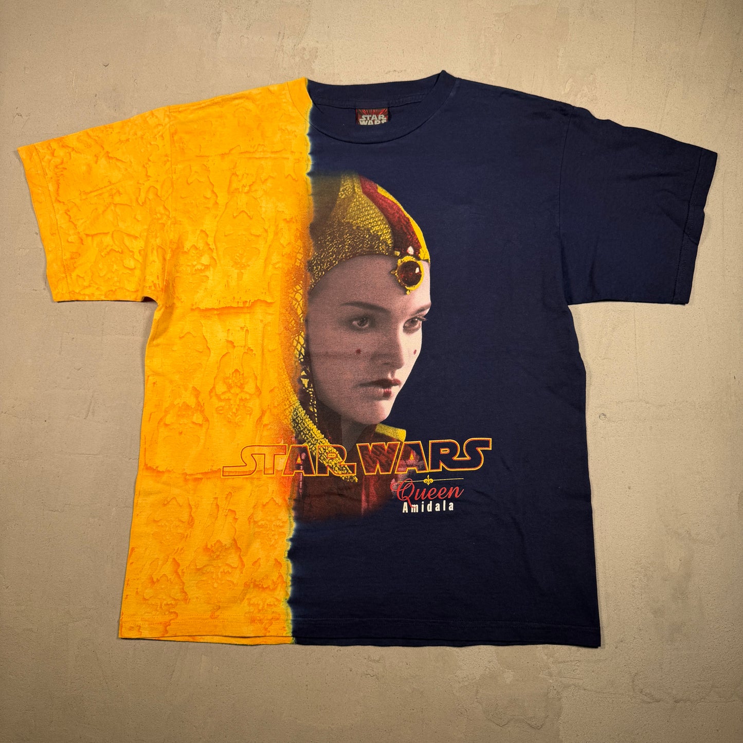 1999 Star Wars Queen Amidala Blue/Yellow Big Face Tee Size XL USED v17012