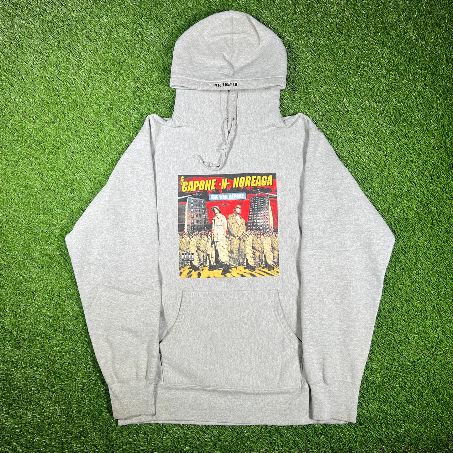 2016 Supreme Capone N Noreaga The War Report Grey Hoodie Size Large USED x15178