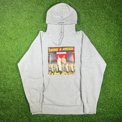 2016 Supreme Capone N Noreaga The War Report Grey Hoodie Size Large USED x15178