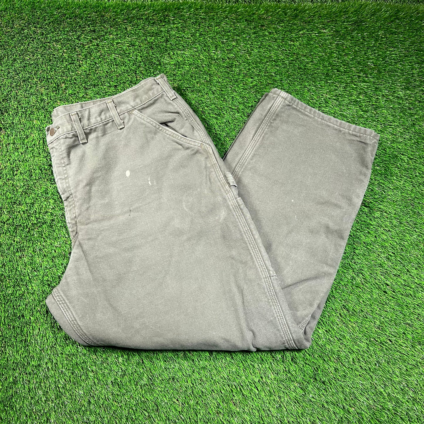 Y2K Carhartt Workwear Flannel Lined Green Pants Size 44x30 USED v18594