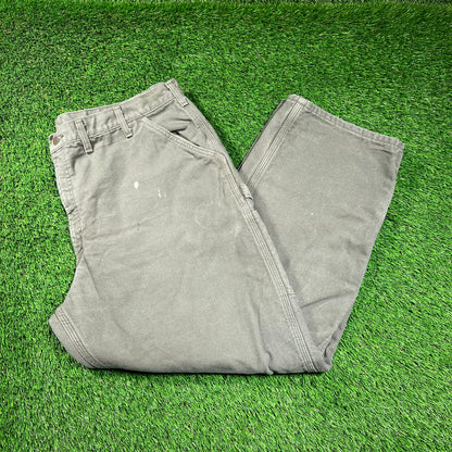 Y2K Carhartt Workwear Flannel Lined Green Pants Size 44x30 USED v18594