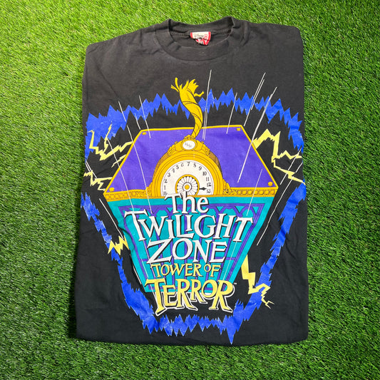 1990s Disney The Twilight Zone Tower of Terror Black Tee Size Large USED v18805