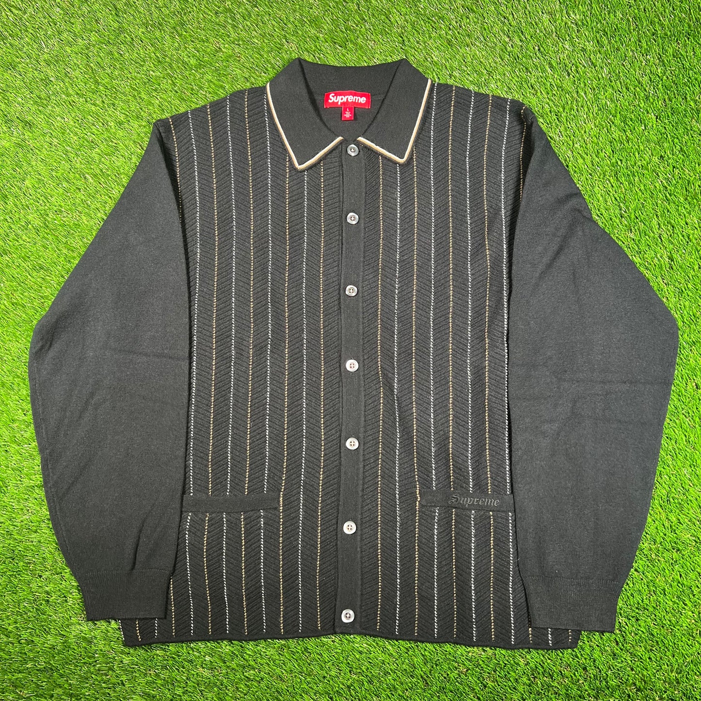 Supreme Black HerringBone Cardigan (2025) Size Large NEW x15826