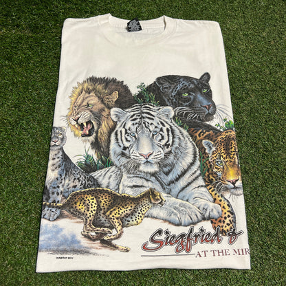 1990s Siegfried & Roy Animal Print White Tee Size XL USED v16391