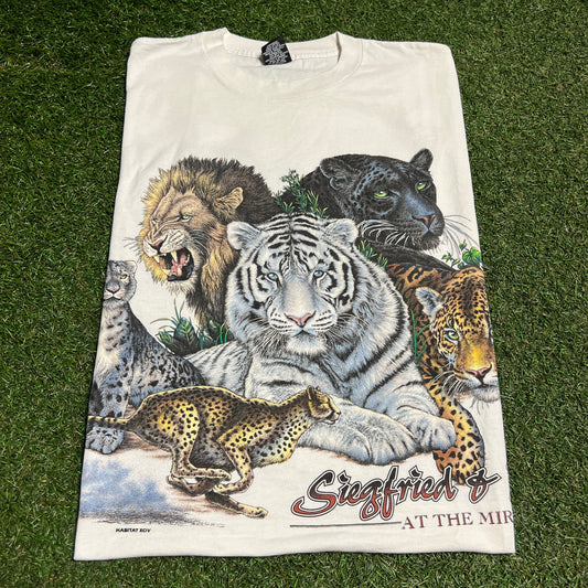 1990s Siegfried & Roy Animal Print White Tee Size XL USED v16391