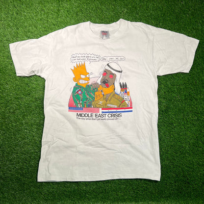 1990s Bart Simpson Saddam Hussein Cartoon White Tee Size XL USED v18690