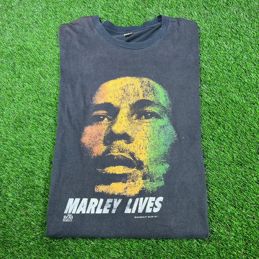 1990s Bob Marley "Marley Lives" Black Tee Size XXL USED v16936