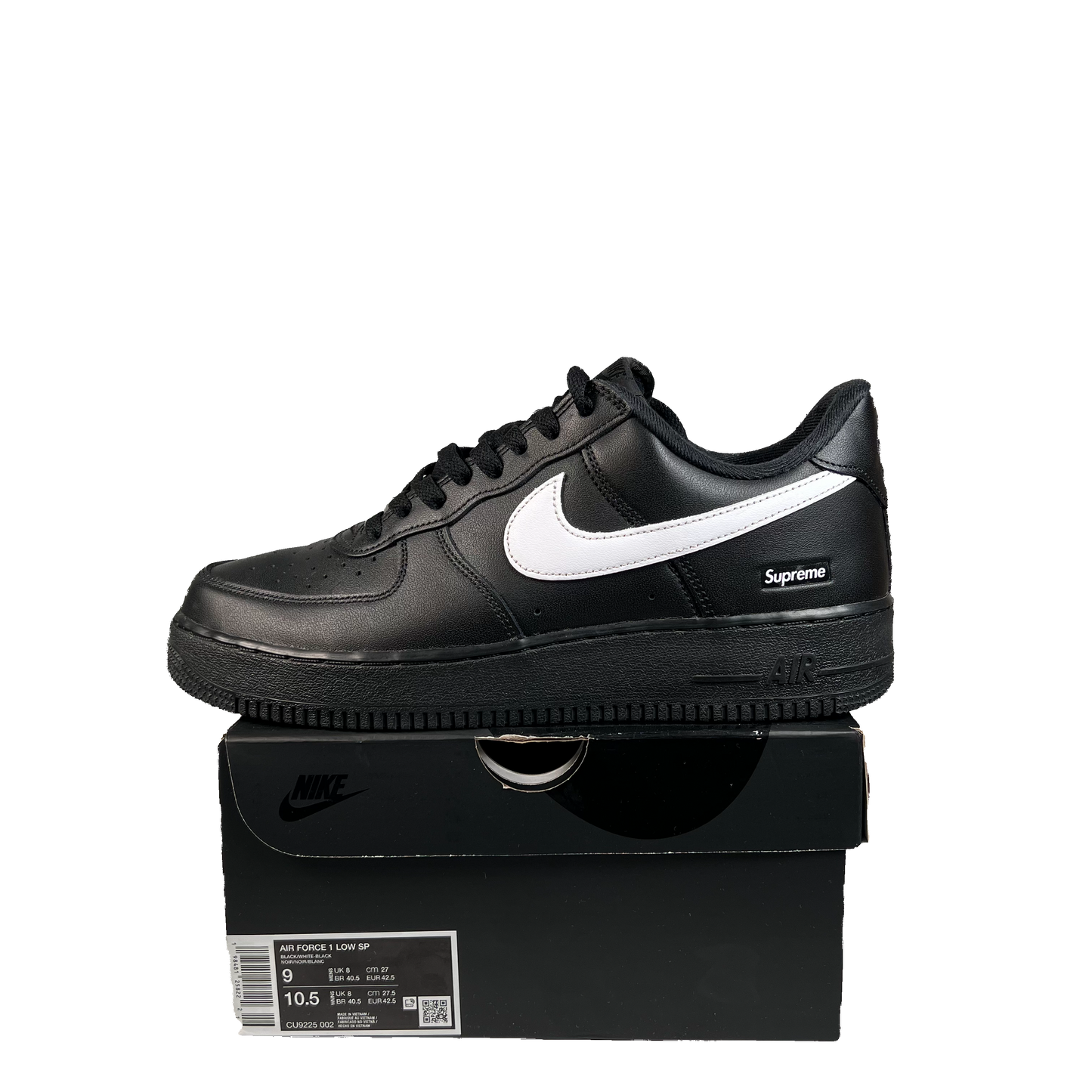 Air Force 1 Supreme Black White (2025) Size 9 USED s22194