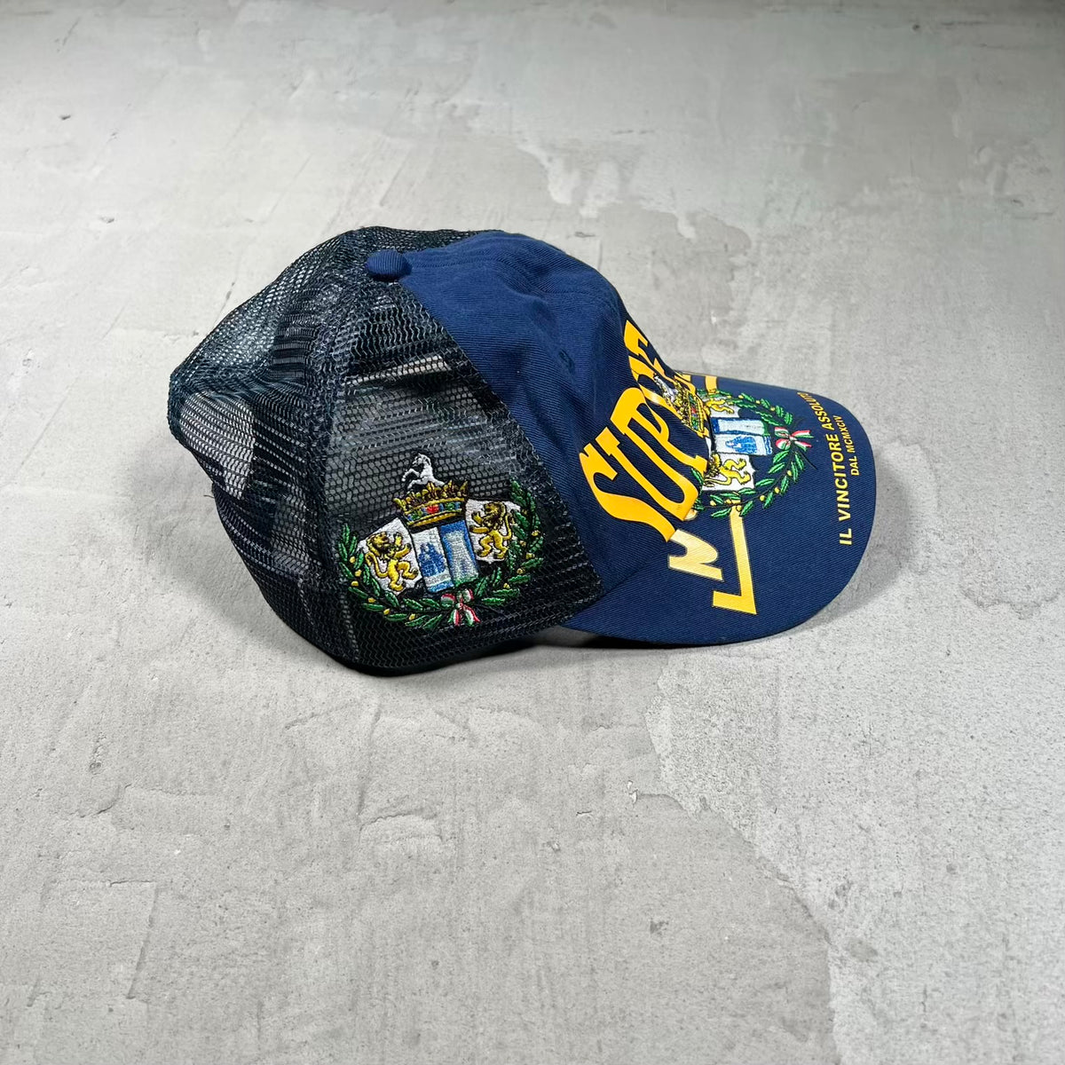 Supreme Crest Mesh Back Navy 6 Panel Hat (2025) USED x18709