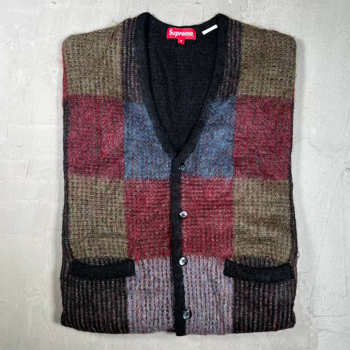 Supreme Brush Grid Cardigan Black (2022) Size Medium USED x18368